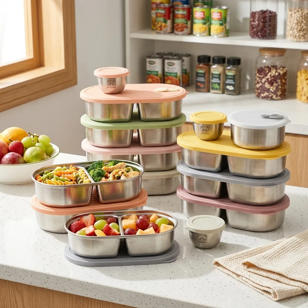 Food Storage With Dividers - علبة طعام من الفولاذ المقاوم للصدأ