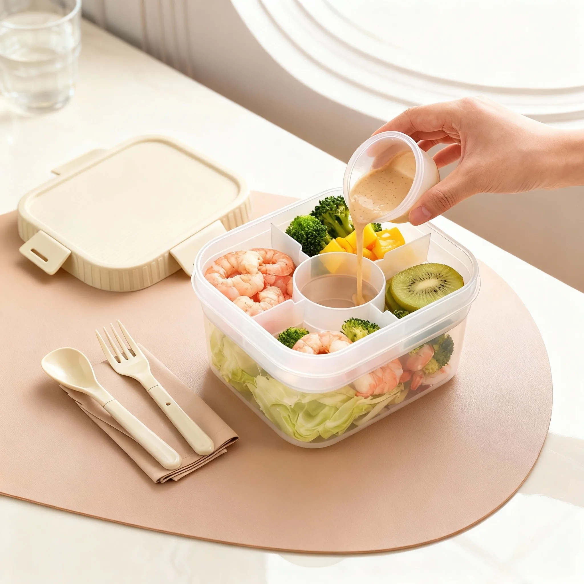 Food Storage Oven Safe - علبة طعام بلاستيكية محمولة ذات طبقتين